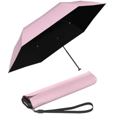 Afbeelding van Knirps Ultra US.050 Slim Manual Zakparaplu Ultralicht en plat Stormbestendig Winddicht 21 cm, Roze met zwarte coating, 90 cm