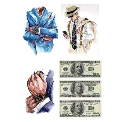 Afbeelding van Cake topper man. Vader, Vaderdag, klok, geld taartversiering, verjaardag, taartdecoratie,