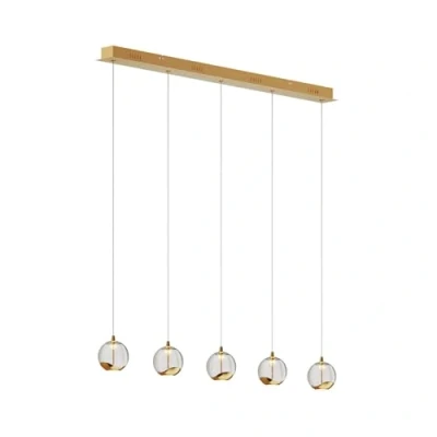 Afbeelding van Lucande hanglamp 5 lichts glas, metaal helder, goud Inclusief lichtbronnen
