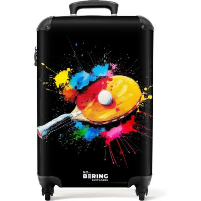 Afbeelding van NoBoringSuitcases.com® Handbagage koffer lichtgewicht Reiskoffer trolley Tafeltennis met felle kleuren Rolkoffer wieltjes Past binnen 55x40x20 en 55x35x25