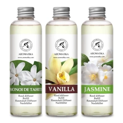 Afbeelding van Geurverspreiders navulling Monoï de Tahiti &amp; Vanille Jasmijn 600ml 3x200ml navulset voor Geurverspreider Reed Diffuser kamergeur