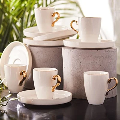 Afbeelding van Karaca Pippo Espresso Koffieservies voor 6 personen, koffiekopjes en schoteltjes, stevige mokkakop, dikke koffiekopjes, espressokopjes, porselein