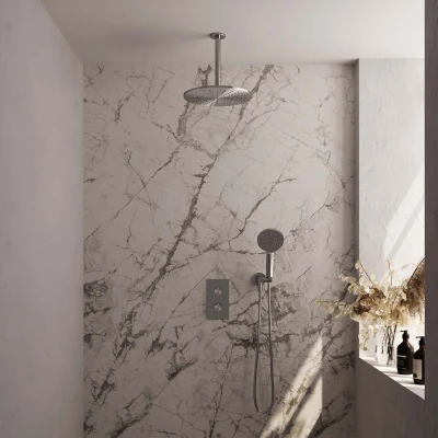Afbeelding van Brauer Brushed Edition Regendoucheset inbouw hoofddouche 30 cm 2 functies inclusief inbouwdeel handdouche Rond 3 standen RVS geborsteld