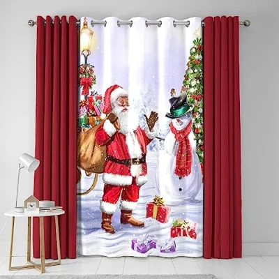 Afbeelding van Fusion Kerstman &amp; Snowy Oogje Single Panel Deurgordijn 54&quot; Breedte x 84&quot; Drop (138 214cm) in Multi