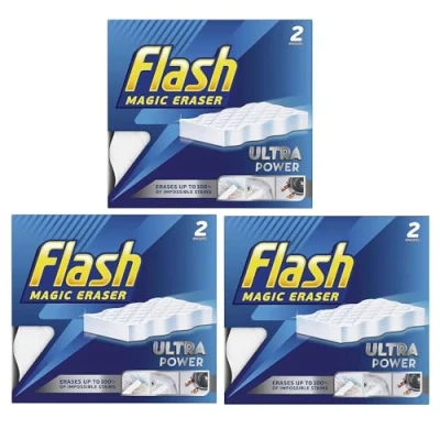 Afbeelding van 6 x Flash Magic Eraser Ultra Power Geen chemicaliën nodig Verwijdert slijtage, krijt, vet en vuil (Pack van 3)