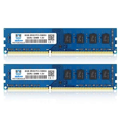 Afbeelding van 16GB Kit DDR3 1600 UDIMM 8GBx2 PC3 12800 1.5V CL11 2Rx8 12800U 240 Pin 1600MHz Non ECC Dual Rank Desktop Werkgeheugen