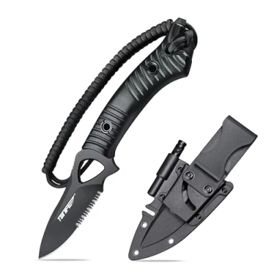 Afbeelding van TONIFE Explorer Vast Lemmet mes Met Schede 8Cr14MoV Multifunctioneel Overlevingsmes, Glasvezel Versterkt Nylon Handvat voor Outdoor EDC (Zwart+Zwart Titanium Kartel)