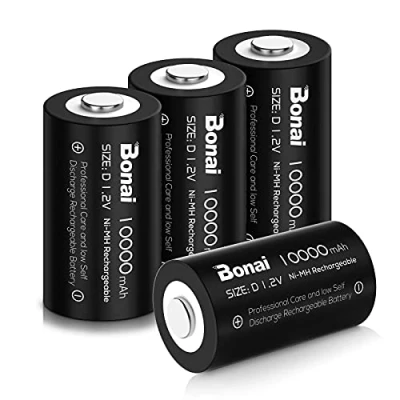 Afbeelding van BONAI D Oplaadbare Batterijen 10000mAh NiMH 1,2V met Lage Zelfontlading en Lange Levensduur (4 stuks)