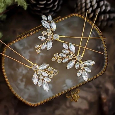 Afbeelding van Cubahop Bruid bruiloft haarspelden kristal bruids haarstukken haaraccessoires haarclips voor vrouwen en meisjes (goud)