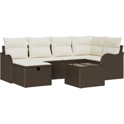 Afbeelding van vidaXL 7 Persoons Tuin Sofa Set met Kussens Bruin Poly Rattan, 2 Opslag &amp; Rattan