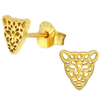Afbeelding van JoyS Zilveren luipaard oorbellen 6 mm oorknoppen panter / tijger 14k goudplating
