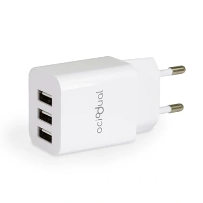 Afbeelding van OcioDual EU wandlader, 3 USB poorten, 5 V, 2,4 A, 10 W, oplader voor smartphones, voeding stekker, snel opladen, model: ST590, wit