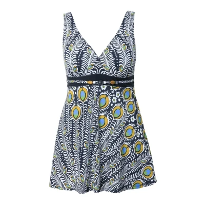 Afbeelding van Ulla Popken Peacock Print Badpak, Dames, Maat: 42, Black
