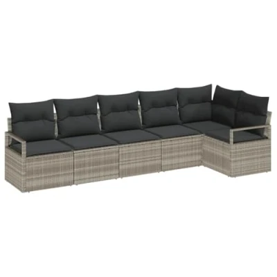 Afbeelding van vidaXL 6 delige Tuin Sofa Set met Kussens Lichtgrijs Poly Rattan