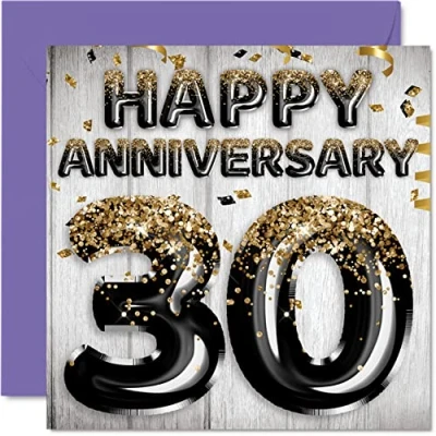 Afbeelding van Awesome Pearl Anniversary Card voor echtgenoot vriend vrouw vriendin zwart goud glitter ballonnen gelukkige 30e verjaardag kaarten van familie, 145 mm x wenskaarten dertigste jubilea