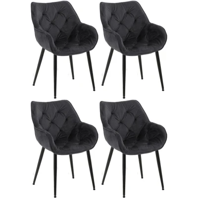 Afbeelding van CLP Set van 4 eetkamerstoelen Tanna Fluweel Zwart