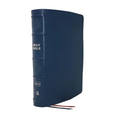 Afbeelding van NKJV, Single Column Reference Bible, Genuine Leather, Blue, Comfort Print