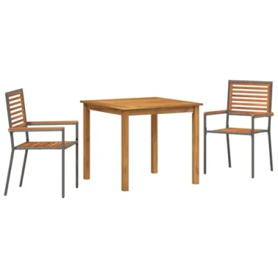 Afbeelding van vidaXL 3 delige Tuin Eettafel Set Grijs Poly Riet Acacia