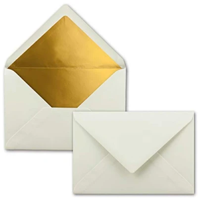 Afbeelding van Neuser PAPIER FarbenFroh door Gustav Enveloppen, 50 x enveloppen B6 met goudkleurige voering, 12,5 17,6 cm, natuurlijk wit, natte plakrand