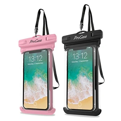 Afbeelding van ProCase 2 Stuks Universele Waterdichte Telefoonhoes, Onderwater Droge Tas voor iPhone 13 Pro Max Mini, 12 11 Xs XR X 8 7 6S, Galaxy S20 Ultra/S10/S9/S8, Note 10/9/8, tot 7&#039;&#039; Roze/Zwart