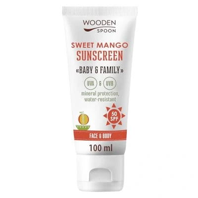Afbeelding van WOODEN SPOON Organische zonnecrème &quot;Baby &amp; Family&quot; SPF 50 UVA en UVB bescherming Sweet Mango 100 ml