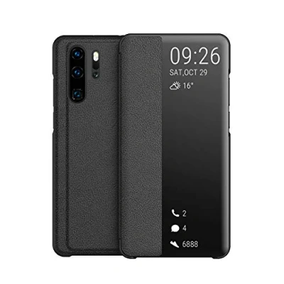 Afbeelding van KANSI Hoesje met Huawei P30 Pro, Flip Slimme Assistentie Telefoon Leder Hoes Case + Screen Protector Zwart