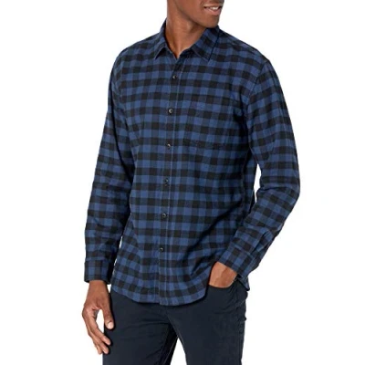 Afbeelding van Amazon Essentials Men&#039;s Flanellen overhemd met lange mouwen (verkrijgbaar in grote en maten), Zwart Blauw Geruit, XXL