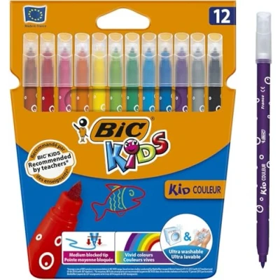 Afbeelding van BIC Kids Kid Couleur Gekleurde Viltstiften Medium Punt Verschillende Kleuren, Pak van 12 Stuks