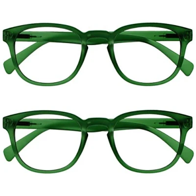 Afbeelding van Opulize Pop 2 Stuks Retro Ronde Glad Mat Mosgroen Mannen Vrouwen Leesbril Scharnieren Met Veer RR2 6 +2,50