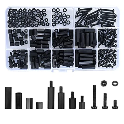 Afbeelding van Ewwtrey 260 stuks M3 nylon zeskantschroeven moer schakelafstandhouders, mannelijke vrouwelijke schroeven moeren assortiment set, PCB printplaten cilinderafstandhouders zwart