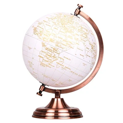 Afbeelding van Exerz 20cm Globe Golden Colour Metallic Educatief, geografisch, modern bureaublad decoratie metalen boog en basis, gecoat in gouden kleur voor school, huis, kantoor café. (Engels)