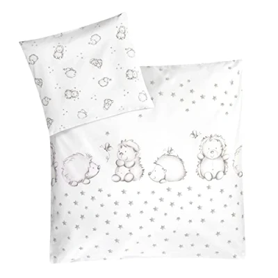 Afbeelding van Zöllner Kinderovertrekset Igelchen, in 100x135cm passt Babybetten von 70x140cm und 60x120cm met een kleine egel (2 delig)