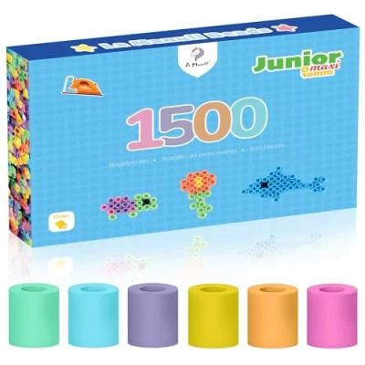 Afbeelding van La Manuli Grote strijkkralen, 10 mm, 1500 stuks, XL steekkralen voor kinderen vanaf 3 jaar, navulset, knutselkralen, pastelkleuren
