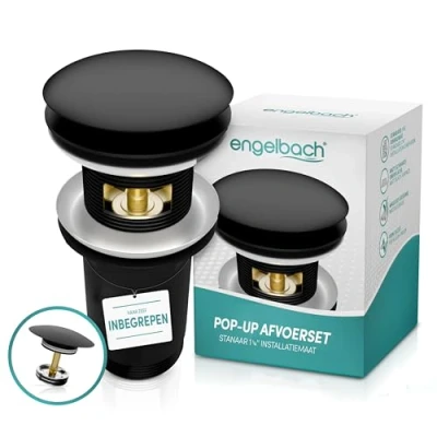 Afbeelding van Engelbach afvoergarnituur wastafel met overloop pop up incl. 4 afdichtingen afvoerventiel video universeel voor alle soorten wastafels mat zwart
