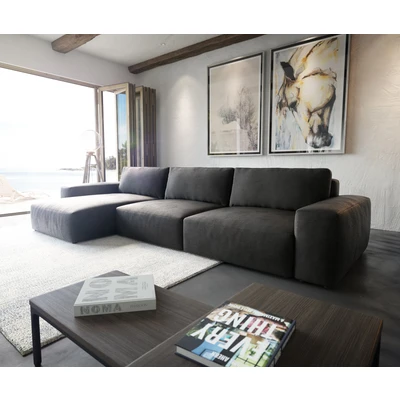 Afbeelding van Hoekbank Lanzo XL kunstleer vintage antraciet 380x180 cm variabele rugleuning