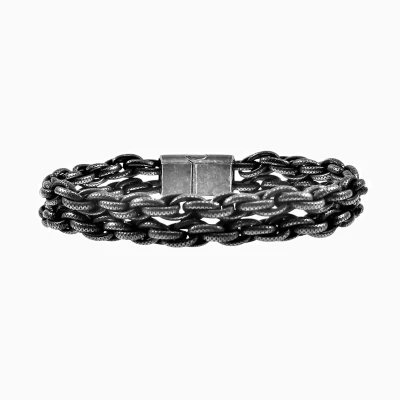Afbeelding van Dubbel Armband Heren Verouderd Roestvrij Staal Gevlochten Schakelsarmband