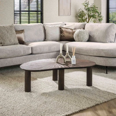 Afbeelding van Fraaai Osborn salontafel 110 cm niervormig Maya teak bruin Hout