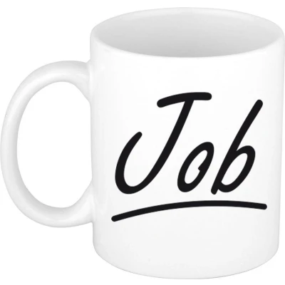 Afbeelding van Job voornaam kado beker / mok sierlijke letters gepersonaliseerde met Naam mokken