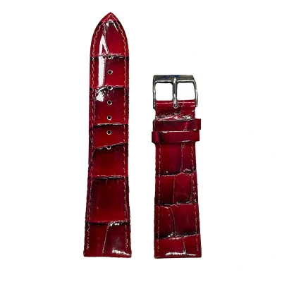 Afbeelding van Horlogeband 22mm Glans rood Echt leer in croco print Roestvrijstalen gesp
