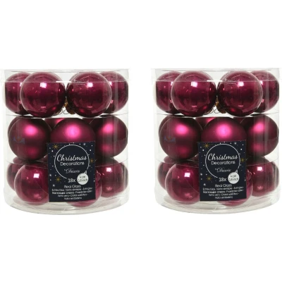 Afbeelding van 36x stuks kleine glazen kerstballen framboos roze (magnolia) 4 cm mat/glans Kerstbal