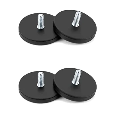 Afbeelding van 4 stuks neodymium magneten met rubber 43 mm M6 buitendraad, magneetsystemen rubberen mantel, 10 kg hechtkracht