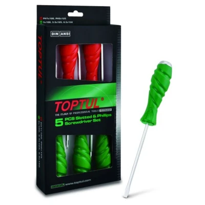 Afbeelding van Sleuf+Kruissleuf Schraubendrehersatz TOPTUL 5Stk 5.5x125 6.5x150 PH1x100
