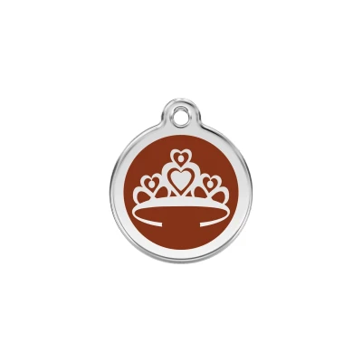 Afbeelding van Crown Brown roestvrijstalen hondenpenning small/klein dia. 2 cm RedDingo