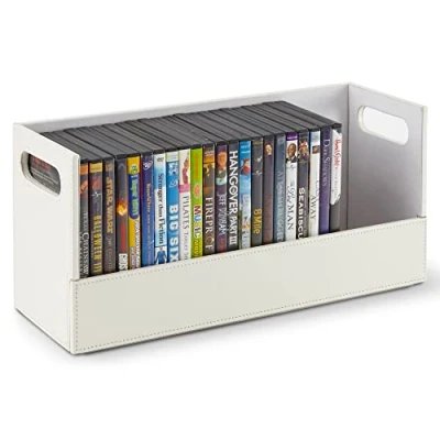 Afbeelding van Stock Your Home DVD opbergdoos, filmplankorganizer voor Blu Ray, hoesjes videogames, cd&#039;s, VHS tape displaystandaard, schijfhouder maximaal 28 dvd&#039;s, kunstleer (wit)