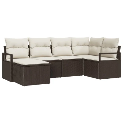 Afbeelding van vidaXL 6 Deel Tuin Sofa Set met Kussens Bruin Poly Riet