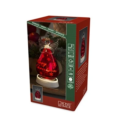 Afbeelding van Konstsmide LED glazen figuur engel, rood, groot, met 3 functies, 6h timer, 1 warm witte diode, werkt op batterijen, binnen (excl.), x AA 1,5 V (excl.) 3391 550