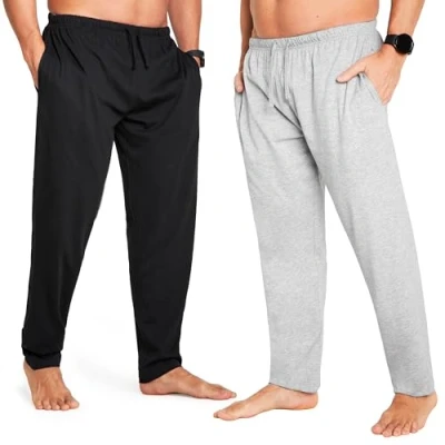Afbeelding van CityComfort Pyjama broek voor heren, jersey loungebroek met zakken, verpakking van 2 stuks, Grijs/Zwart, XXL