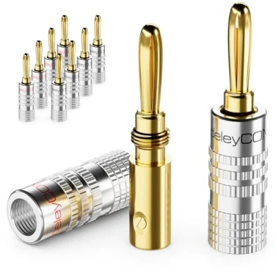 Afbeelding van deleyCON 10 Stuks Bananenstekkers als Set Verguld Schroefbaar voor Luidsprekerkabel 0,75 mm 4,5 &amp; bijv. HiFi Ontvanger Zilver