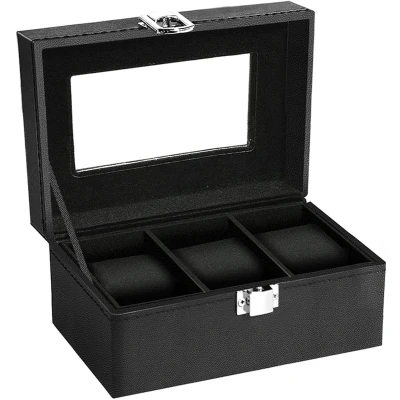 Afbeelding van Uten Horlogedoos Luxe Horloge Box Juwelendoos Sieradendoos 3 vakken Zwart