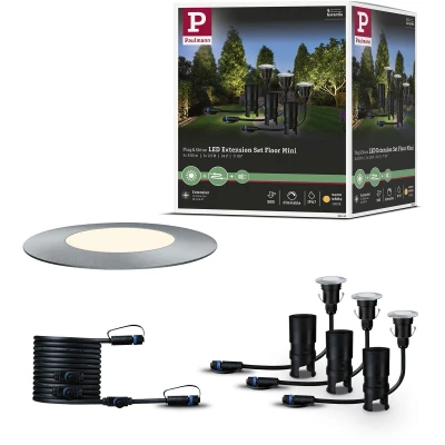 Afbeelding van Paulmann 93949 Outdoor Plug &amp; Shine Floor Mini 3 delige uitbreidingsset IP65 3000K 3x2,5W 24V LED grondinbouwarmatuur, buitenverlichting, vloerspot, Erweiterungs Set, Zilver